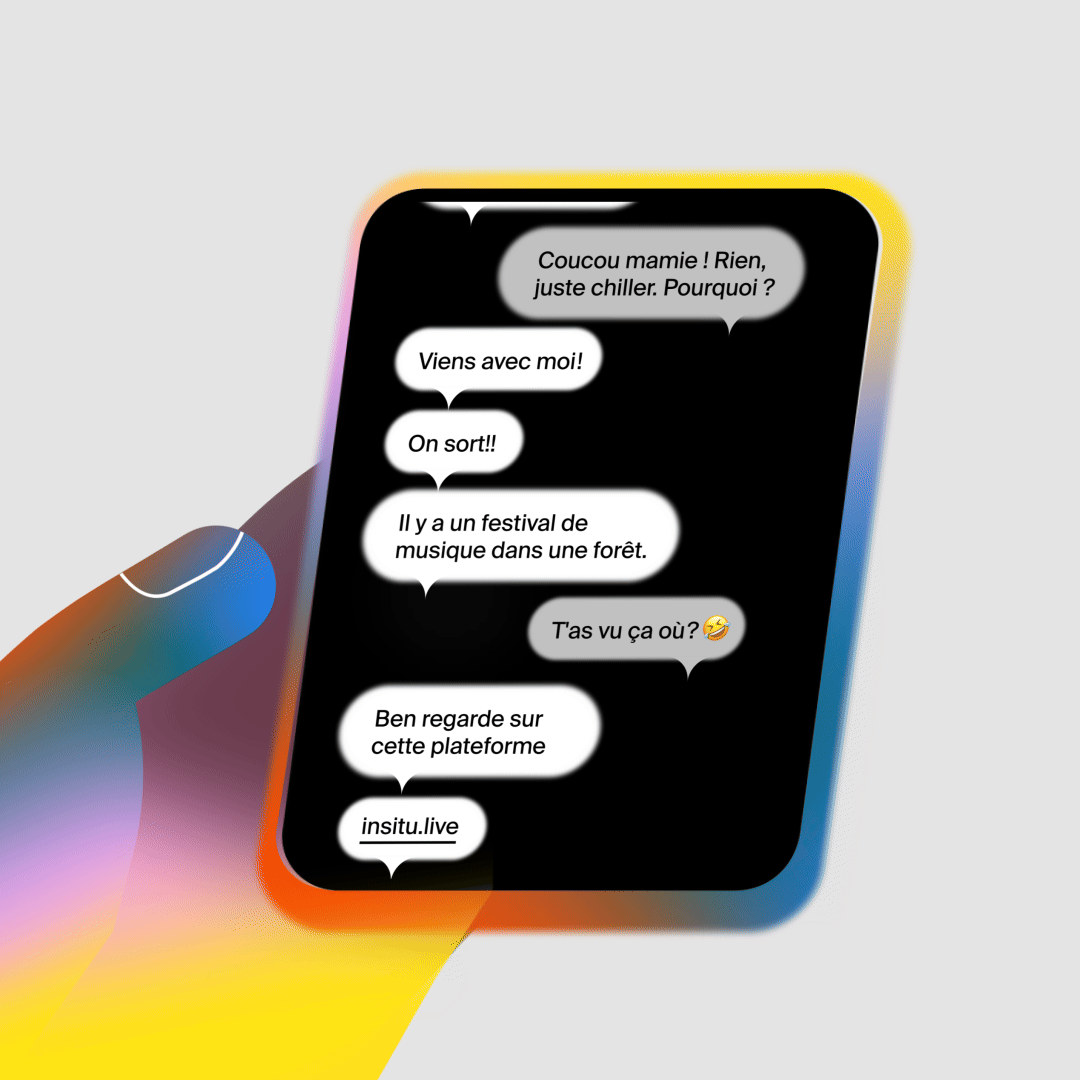 Illustration animée d'une main tenant un téléphone où on y voit des messages