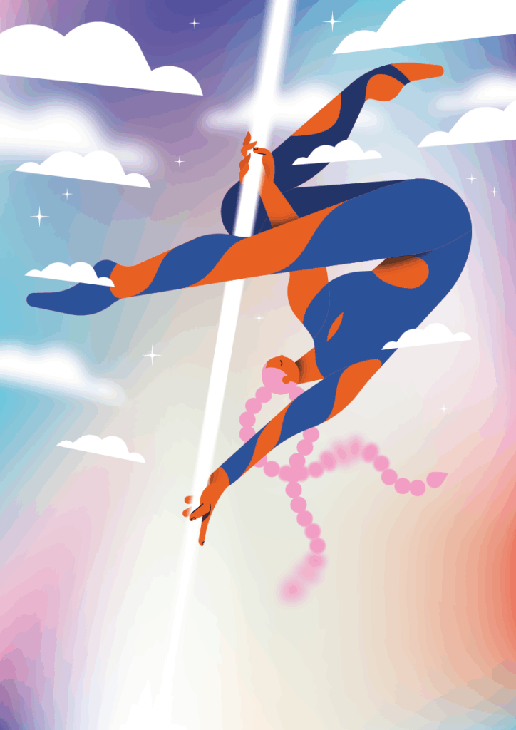 Illustration d'un personnage qui fait de la pole dance