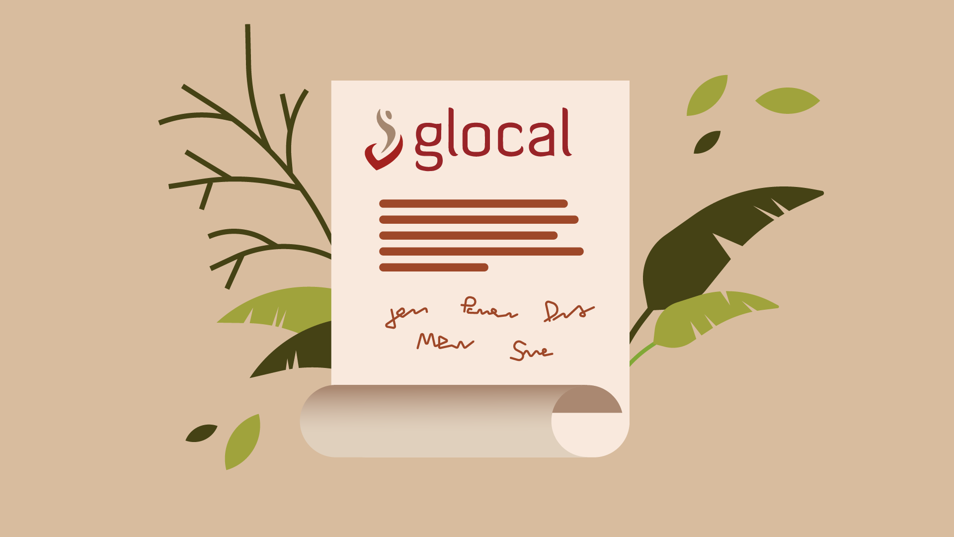 Illustration vectorielle d'une charte avec le logo Glocal et de la végétation