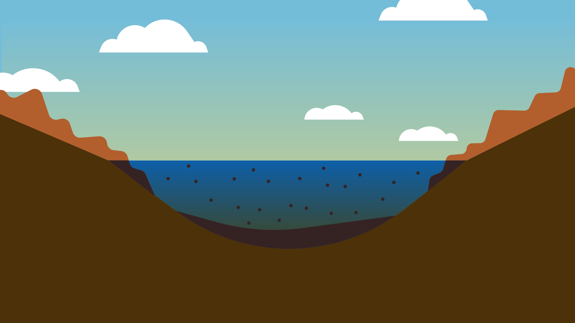 Illustration en coupe d'un lac avec des sédiments